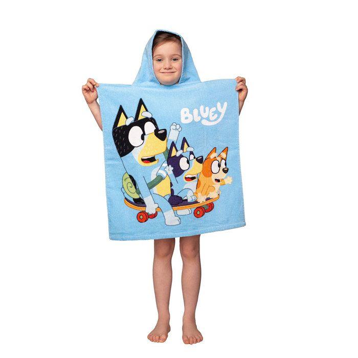 Poncho de bain Disney Bluey, poncho enfant à capuche, motif Bingo et Bandit, 50 x 115 cm, 100 % coton