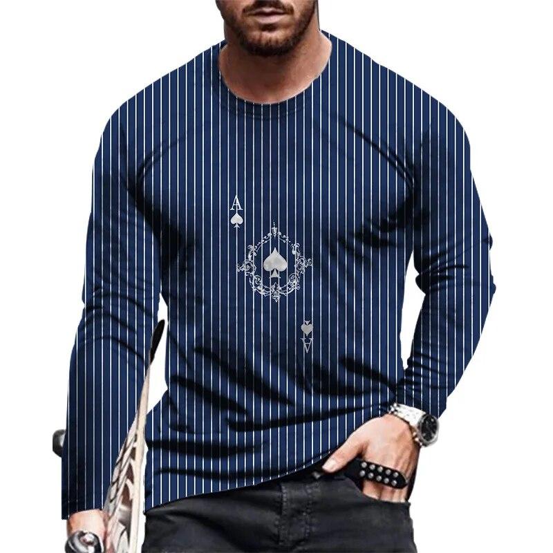 Simple Vintage Pattern 3d Print Men's O-Neck T-shirt Casual Long Sleeve Oversized Pullover Fashion T-shirt Men Clothing