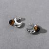High-End Minimalist Metal Crescent Inlaid Tiger'S Eye Earrings S925 Silver Needle Stud Earrings Niche Temperament Earrings