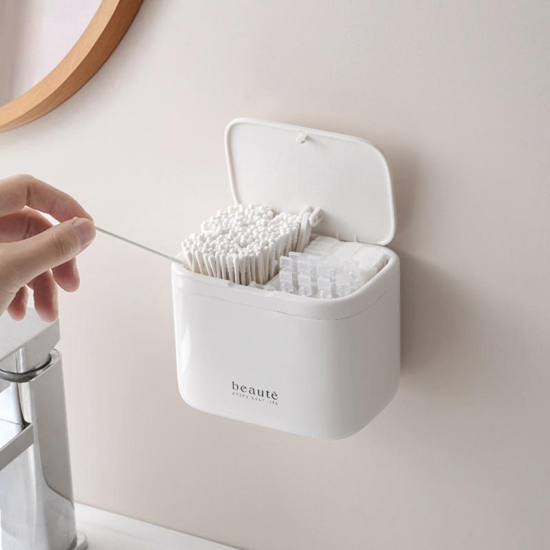 Automatic Pops Up Lift No-Drill Cotton Swab And Makeup Cotton Dispenser Hair Accessories And Hair Tie Desktop Storage Box