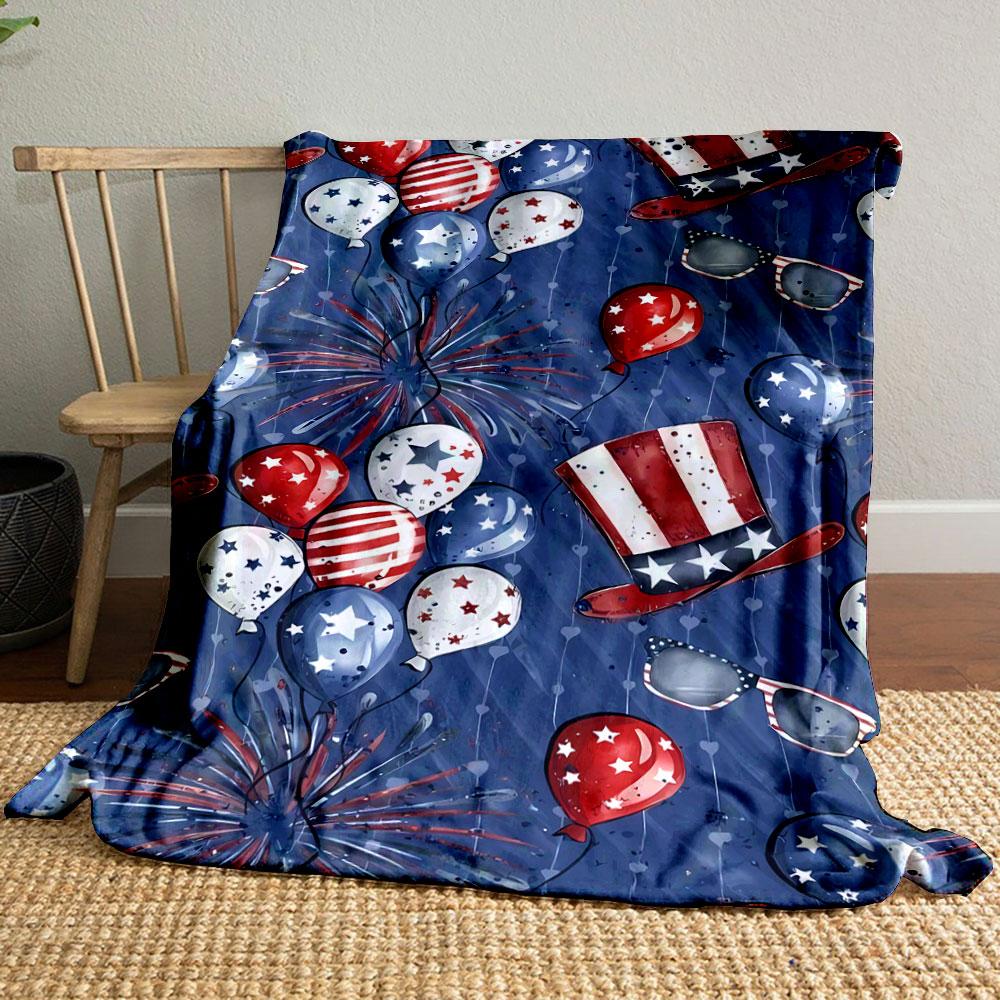 

Patriotic Balloon Firework Blanket bedroom Blanket for Livingroom Couch lunch break Soft throw for Friend s festival Gift 80cm x 120cm