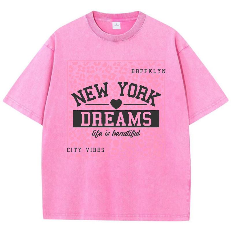 New York Dreams Printing Female T-Shirt Fashion Casual Tshirt Street Hip Hop Wash Short Sleeve Summer Comfortable Clothes