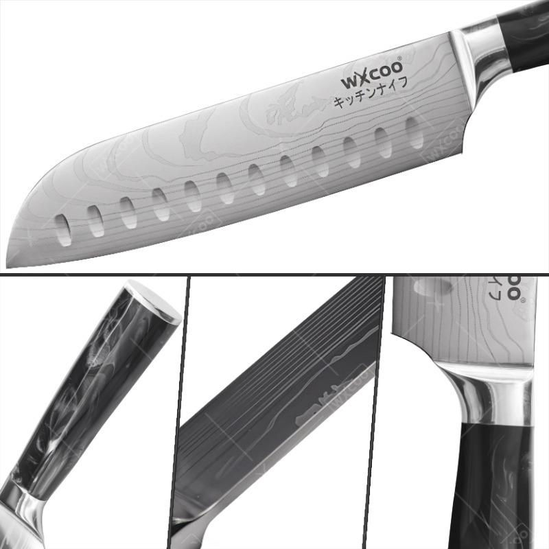 WXCOO Professional Kitchen Knives Household Meat Cleaver Serrated Steak Knives Japanese Santoku Fish Fillet Knife with Box
