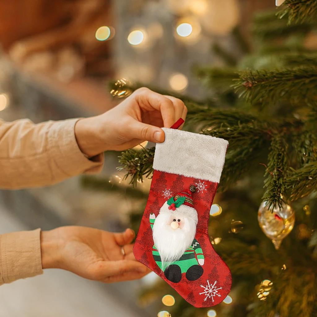 3D Design Christmas Stocking 18 Inch Large Family Christmas Stocking Xmas Gifts Candy Bag for Fireplace Hanging Ornament Gifts
