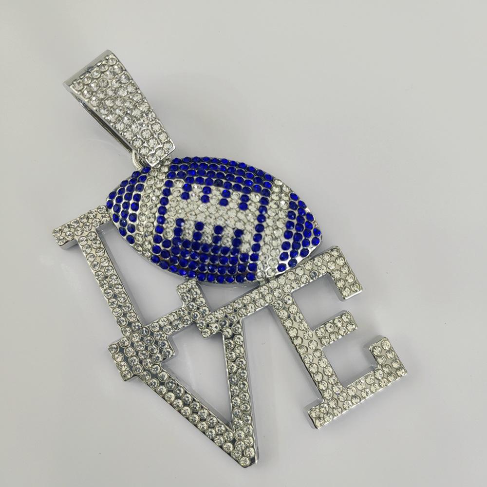 Fashionable Men's Colorful Diamond LOVE Rugby Alloy Pendant, European and American Hip-hop Men's Necklace, Personalized and Colorful