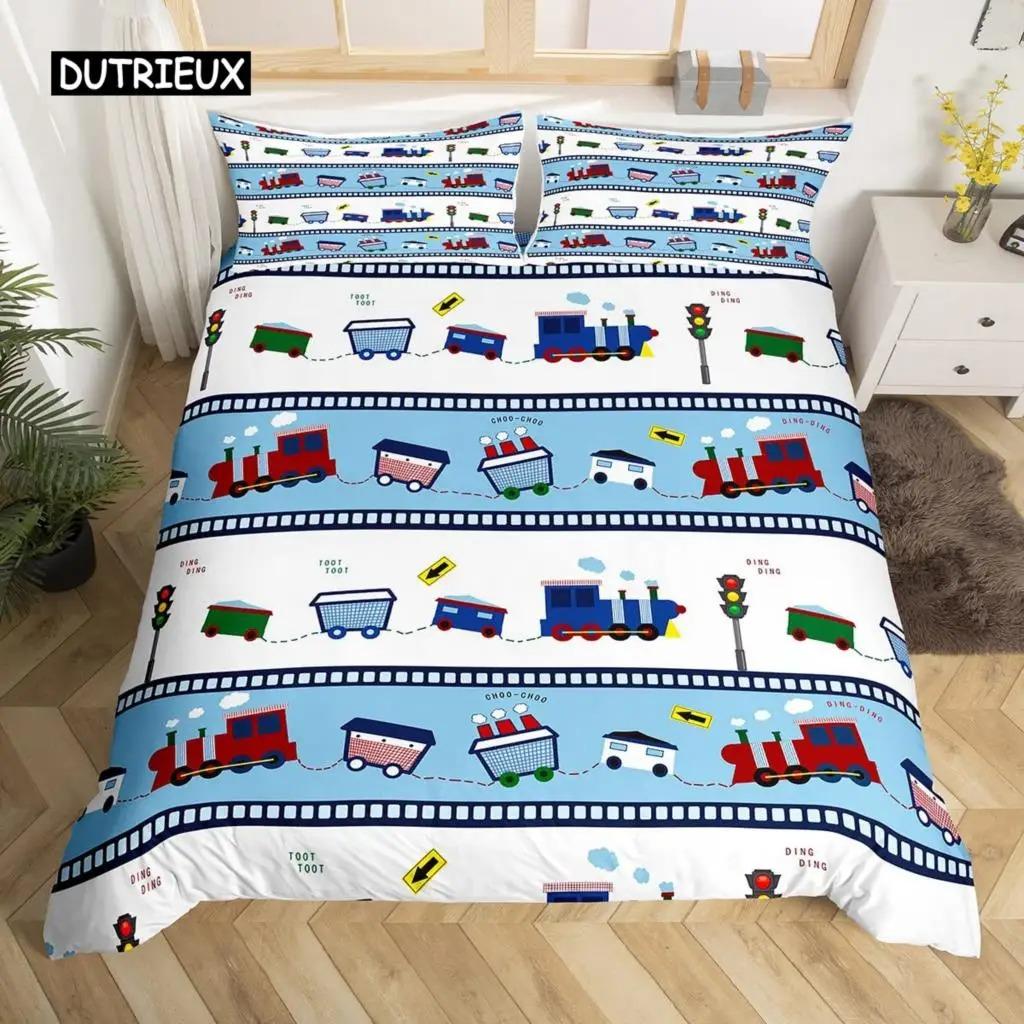 Kids Equipment Trucks Duvet Cover King Boys Cartoon Car Bedding Set Construction Highway Comforter Cover Set