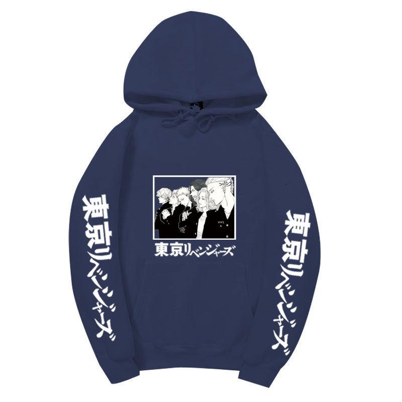 Black Warm Fleece Hooded Sweatshirt Tokyo Revengers Team Comic Print Unisex Autumn Winter Casual Daily Long Sleeve Pullover