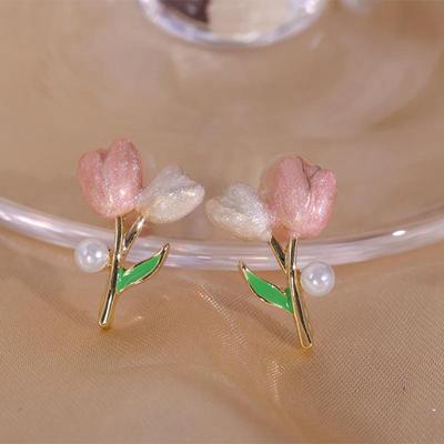 Light Luxury Pink Rose Flower Stud Earrings For Women Exquisite Zircon Butterfly Temperament Earring Christmas Party Jewelry