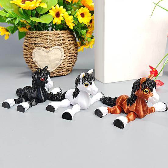 2Pcs 3D Printed Joints Stress Relief Horse Pony Statue Horse Figurine Movable Fidget Toy Simulation