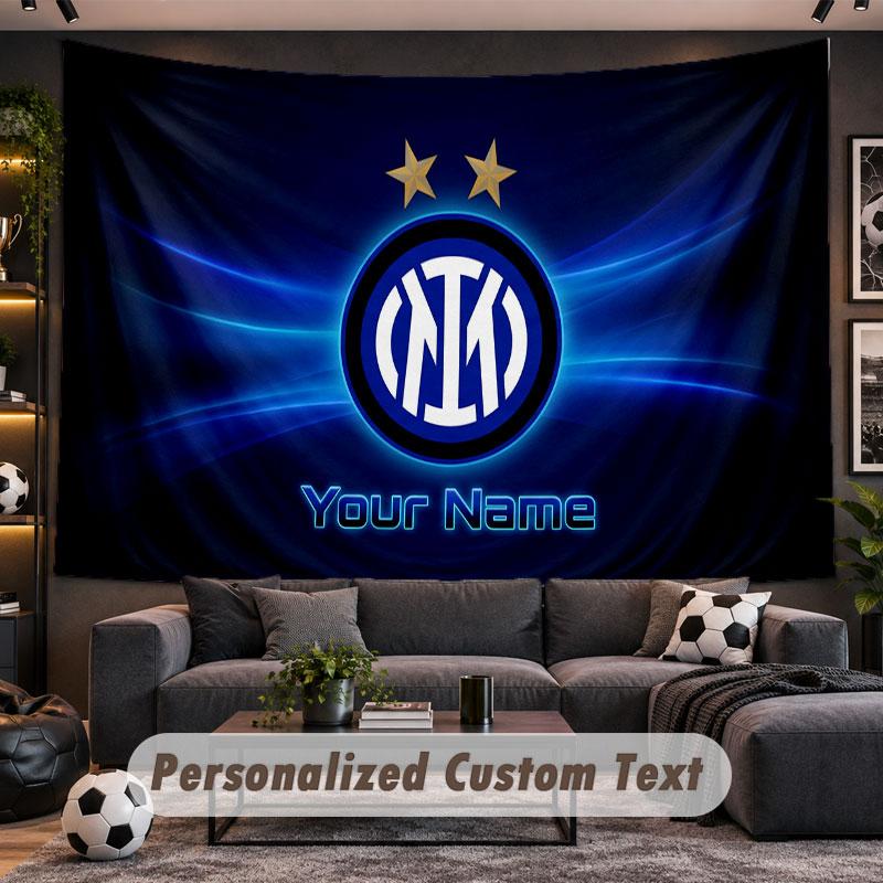 Wall Hanging Tapestry Custom NameInter Milan Pattern Personalized Printed Fabric Wall Decor