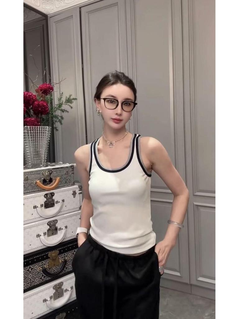 Korean Color Block Sleeveless Tank Top with Chest Pads - Women's Versatile Outerwear