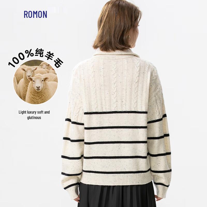 ROMON Damen 100% Merinowolle Reißverschluss Halboher Kragen Pullover