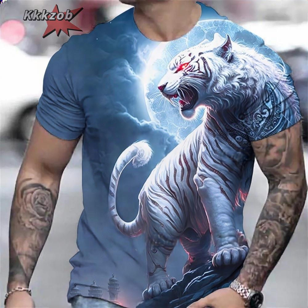Men's Shirts Fierce Tiger Print T-Shirt 3D Animal Summer Short Sleeved Male Oversized T-Shirts Casual Tops Tees Men Clothing