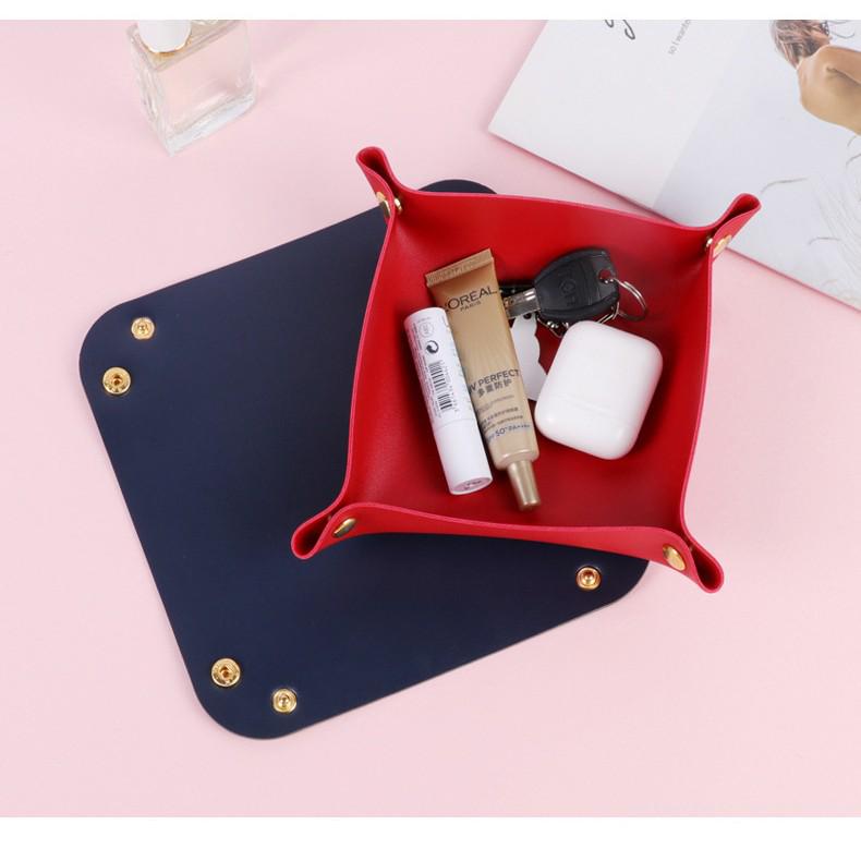 Nordic-Style Leather Desktop Organizer Tray for Cosmetics, Jewelry, Keys