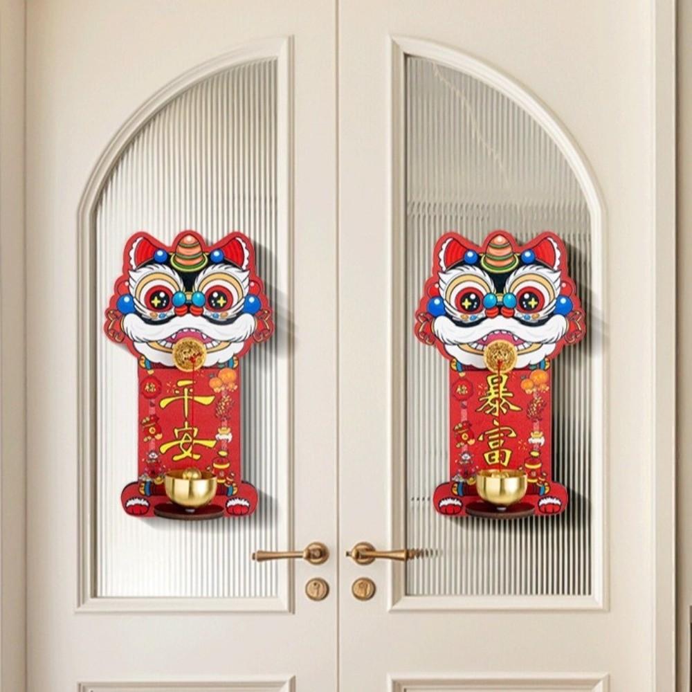 New Cartoon Dopamine Magnetic Lion Doorbell Red Lion Dance Suction Front Door Bells New Year Decorate Home Decor Lion Doorbell