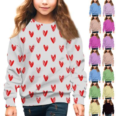 Girls Round Neck Pullovers For Kids Valentine's Day Printed Tops
