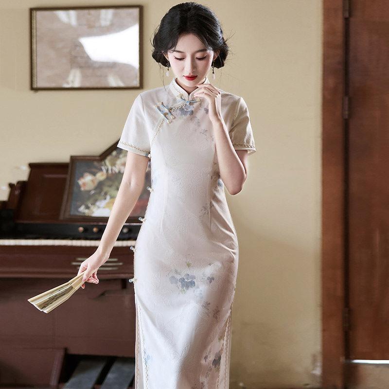 White new Chinese Suzhou long cheongsam improved young 1011 new women's high-end sense can be worn daily in summer