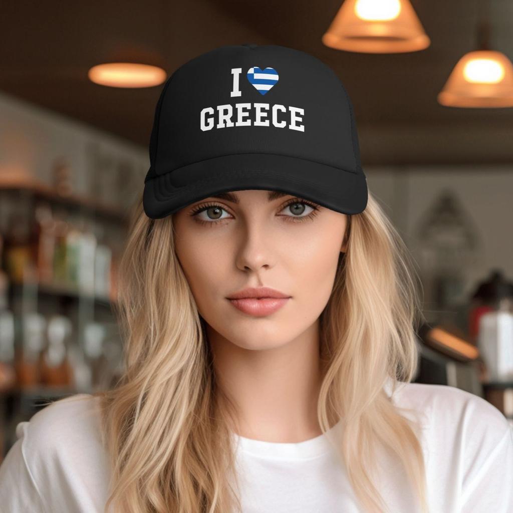 Jeg elsker Hellas Flagg Baseballcaps for Unisex Kvinner Bulk Snapback Truckerhatter Justerbare Unisex Fiske Mesh-bakhatter