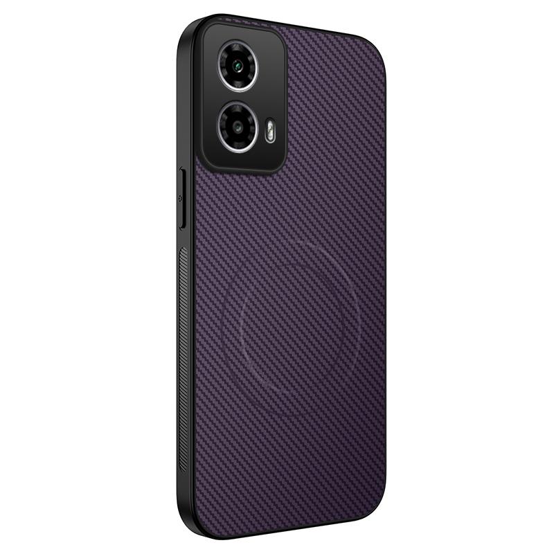 

Для Motorola Moto G34 5G/Motorola Moto G45 5G Чехол Совместимый с MagSafe WANLONFENG Серия TQ Текстура углеродного волокна ПК ТПУ Чехол для телефона Purple