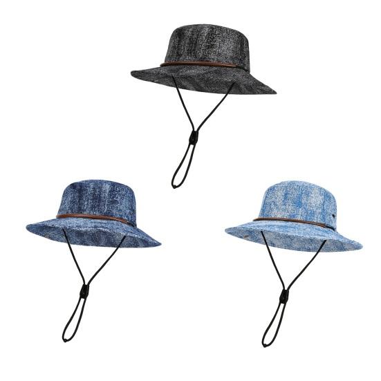 Unisex rybářská čepice Extra široký okraj Nastavitelný střih Turistický klobouk Bucket Větruodolná přezka Vypraný denim Venkovní cestování Ochrana proti UV