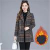 Damen Herbst und Winter im langen Abschnitt Verdickung Taille dünn Tweedjacke Übergröße Slim Plaid Tweedmantel
