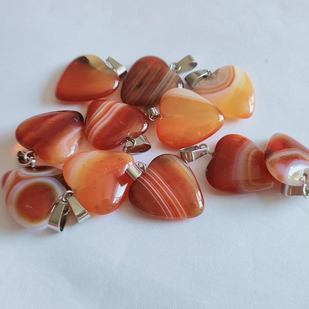 Heart-Shaped Natural Agate Pendant Necklace - 20mm Crystal Stone