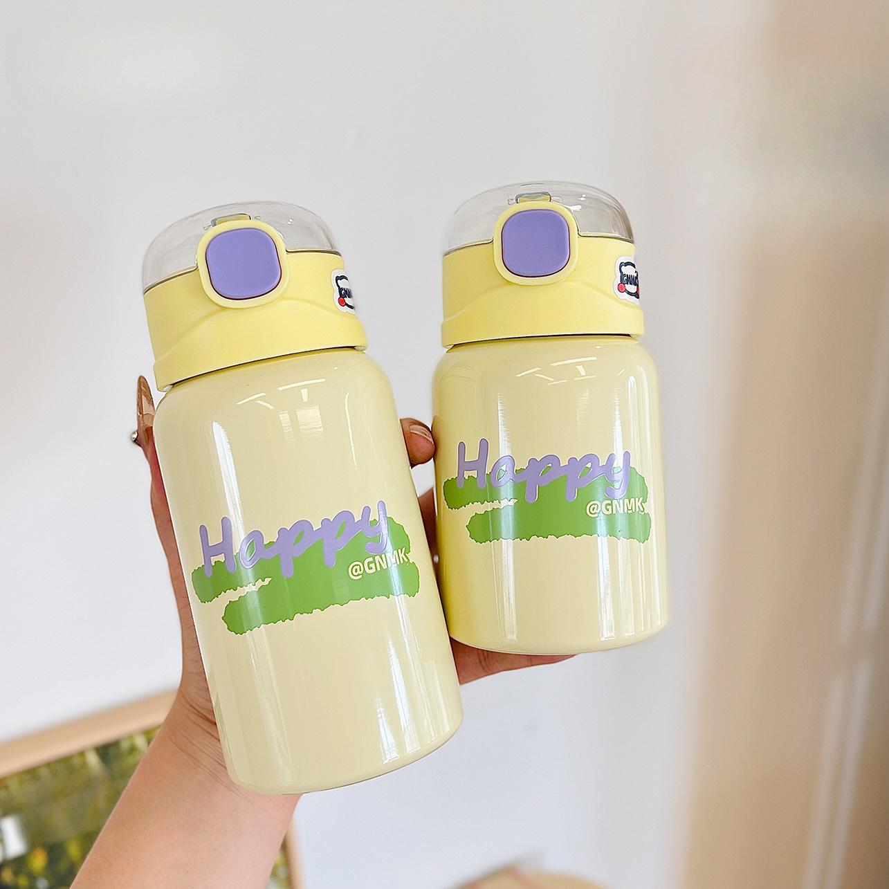 

New Stylish Thermos Cup Simple Steel Cup with Straw Ins Feng Shui Cup Student Portable Cup Durable Durable Useful 350ml