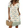 Abito casual da donna alla moda con stampa retrò, girocollo, manica corta, abbottonato