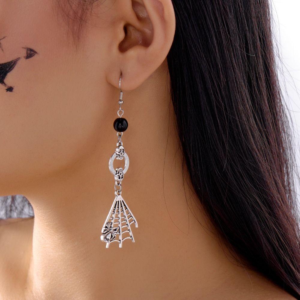 Punk Style Skeleton Pendant Earrings Exaggerate Skull Earrings Halloween Dangle Earrings  Lady