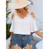 Blusa Sexy da Donna Estiva Stile Europeo Americano Scollo a V Manica Corta Spalle Scoperte con Spalline in Chiffon