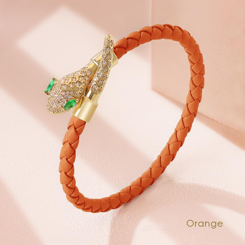 High Quality Snake Head Open Bracelets for Women New Trendy Genuine Braided Leather Bracelet Jewelry Gift Fashion Accessories