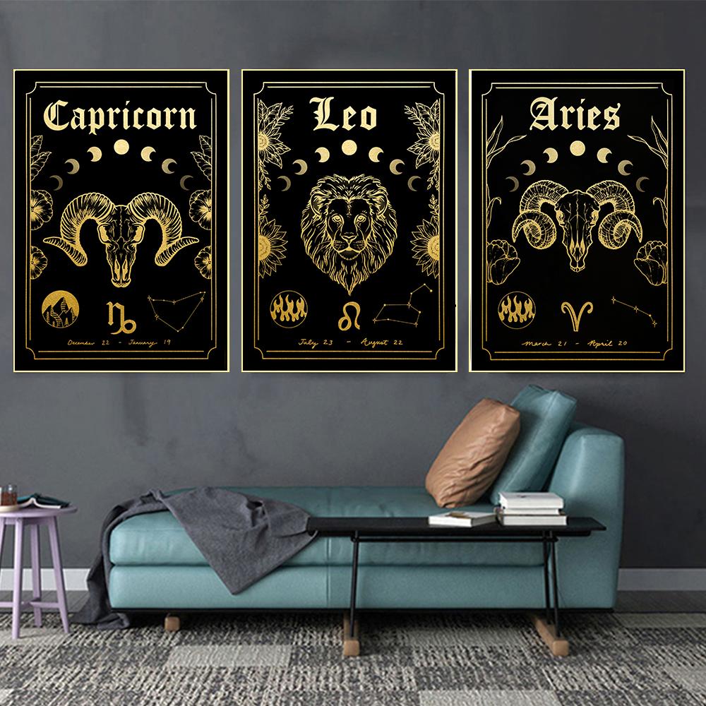 Zodiac Astrology Poster Print Cancer Leo Boho Wall Decor Twelve Constellations Art Canvas Painting Pictures for Home Decoration