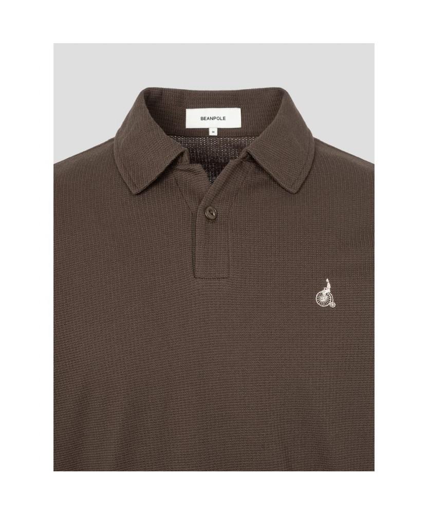 Binpolmen Open-Neck Soft Crescent Pique T-Shirt Brown