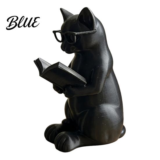 Cat Reading Book Ornament 3D Printed Figurine Decorative with Weighted Anti-Slip Base
