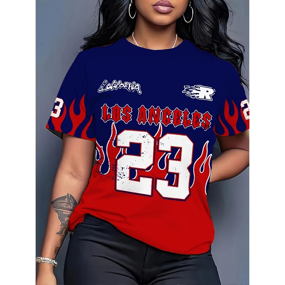 

Alphanumeric printed short-sleeved T-shirt sports summer women s casual round neck top 5XL