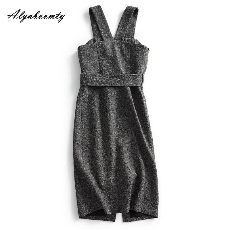 

Английский стиль Осень Зима Женский сарафан на бретелях Серый шерстяной Без рукавов Платье Винтажное Элегантное Шерстяное Теплое Базовое Платье-майка XL серый