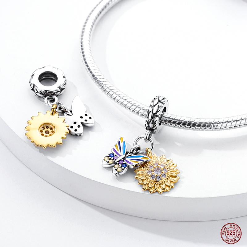 100% Copper Golden Charm Fit Pan Original Bracelet Sunflower Pendants Cross Dangle Pyramid Diy Jewelry Making