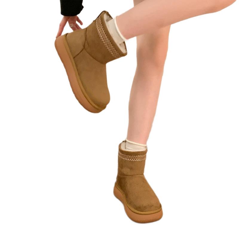 Small thick-soled heightening snow boots women's new winter velvet warm low-top bread snow cotton shoes