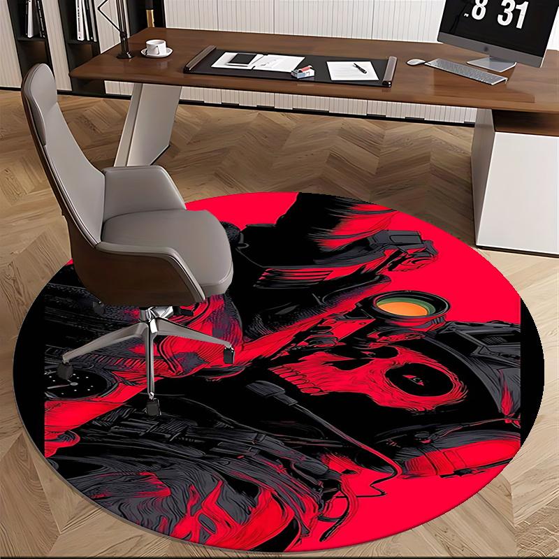 1.Call of Duty: Ghosts Chair mat Round Rug-Office carpet, Machine Washable, Non-slip, Suitable for Living Rooms, Bedrooms