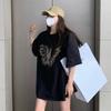 European Short-sleeved Shirt New Summer Medium and Long Loose Lower Body Missing Round Neck Short-sleeved Casual Shirt Women