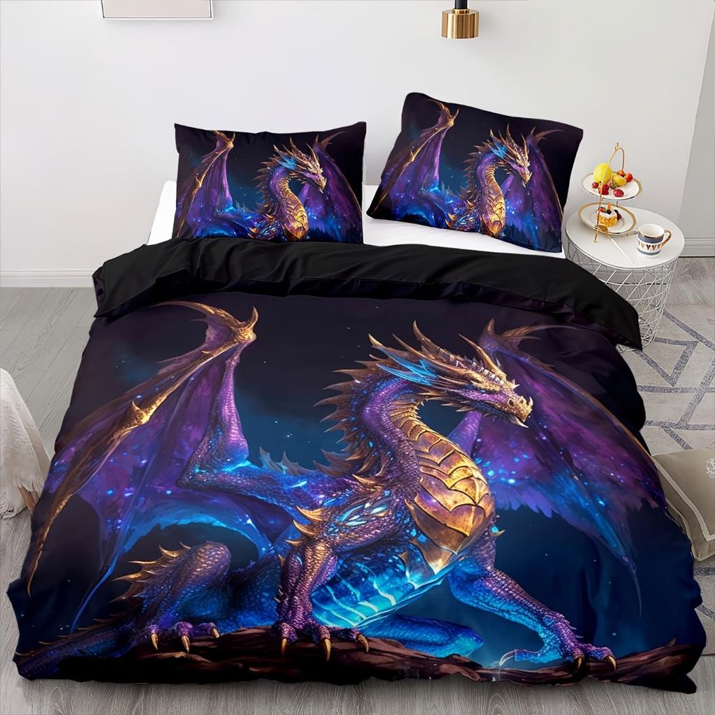 3pcs Dark Purpple Bedding Set Dragon 3D Printed Soft Comfultable Duvet Cover King Queen Twin Single Size Bithday Gift Room Decor