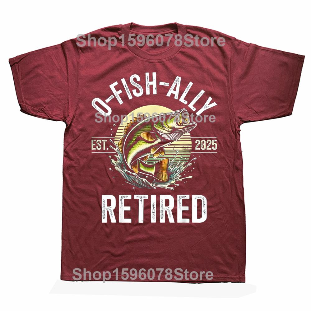 Vintage O Fish Ally Retired 2025 Fisherman Fishing Retirement T Shirt Men Humor Oversized Cotton Casual Streetwear Tshirts