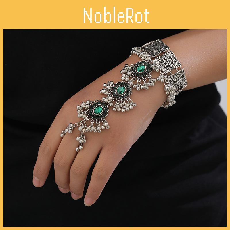 Bracciale Anello in Metallo da Donna Stile Etnico Con Cristalli Incastonati Per Regalo Souvenir di Viaggio