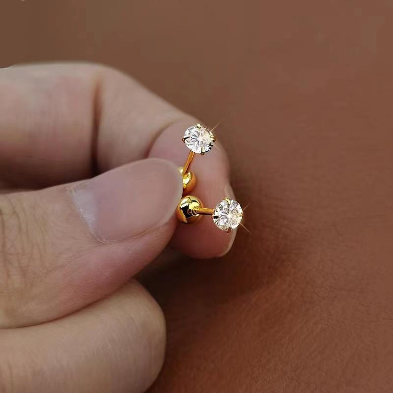 2024 Gold Ear Bone Studs for Women: 925 Silver Needle, Screw Buckle, Sleep-Friendly Piercing Earrings