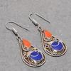 Lapis Lazuli Red Coral Earrings Tibetan Bahamas Gift Nepali Jewelry 2.3" NE 5374