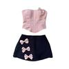 Pink Summer Spicy Girl Bandeau Top & Skirt Set - Chic, Versatile Women's Clothing Trend