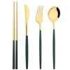 4Pcs Mirror Stainless Steel Tableware Gold Portable Dinnerware Knife Fork Spoon 304 Chopsticks Cutlery Set Western Flatware Set