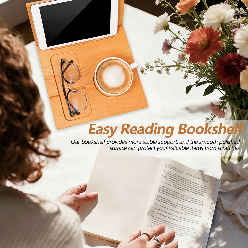 Foldable Reading Stand Wood Book Stand with Storage Tray Innovative Desktop Book Stand Cookbook Holder for Home Office Decor