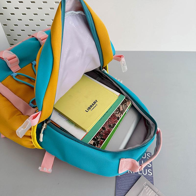Schoolbag new American retro schoolbag ins wind junior high school students contrasting color backpack women's simple casual fashion going out