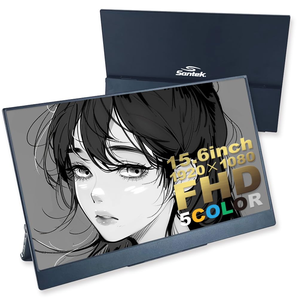 

Santek Mobile Monitor Inch Integrated Stand Available in 5 Color Variations Gaming PC Display 1920x1080 FHD High Brightness RGB IPS Panel Slim